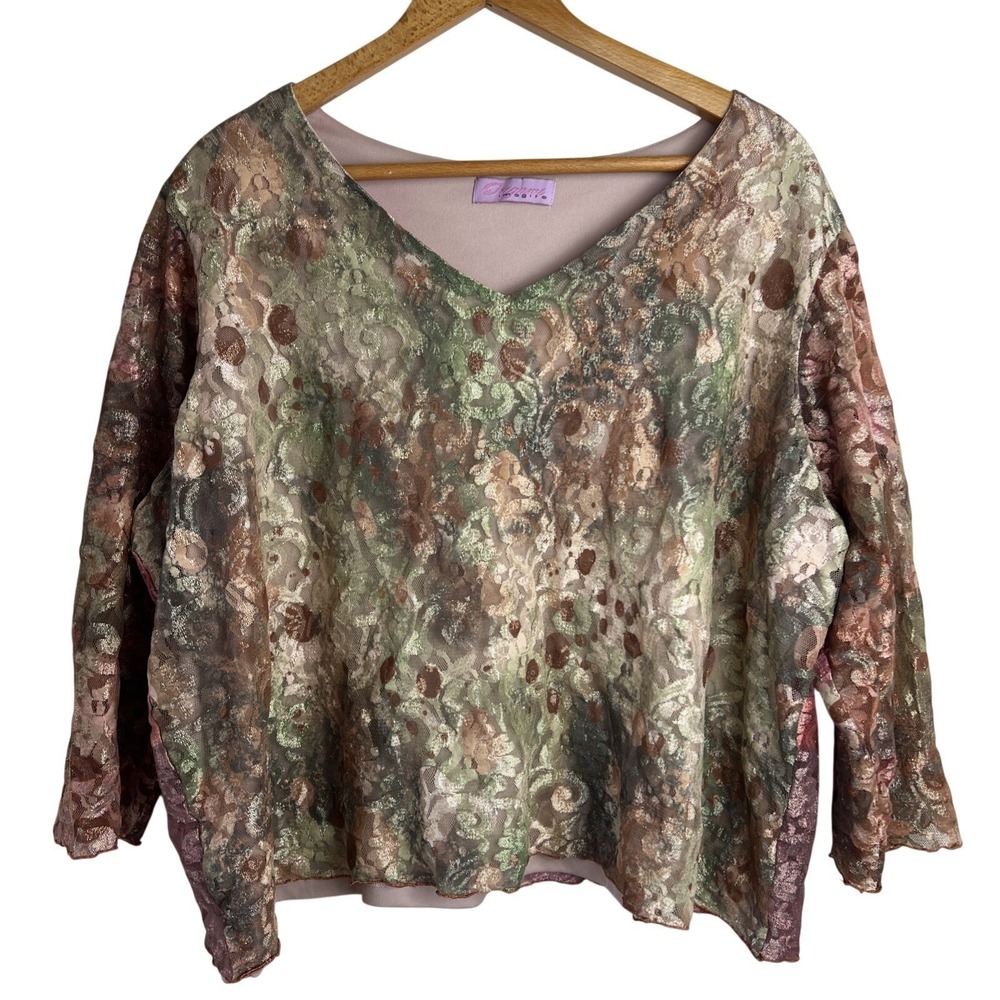 VTG Origami Imagiro Womens Top‎ Sz 2X Tapestry Floral Lace Artsy Romantic Avant